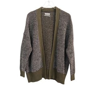 Urban Outfitters  | Chunky Ribbed Knit Open Front Green & Cream Cardigan Medium